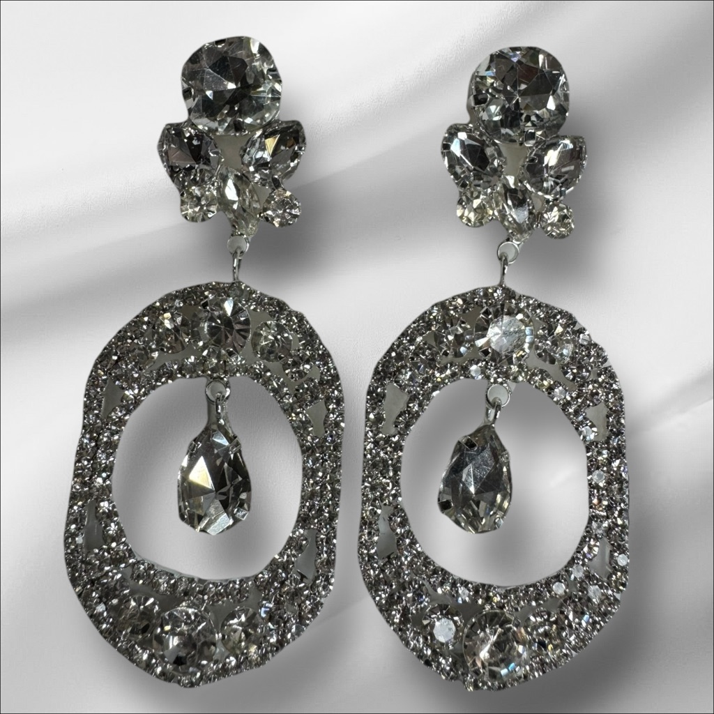 Elegant Silver Crystal Drop Earrings